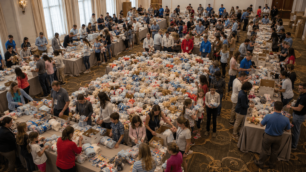 A team packing comfort kits for children and families at Operation You Matter